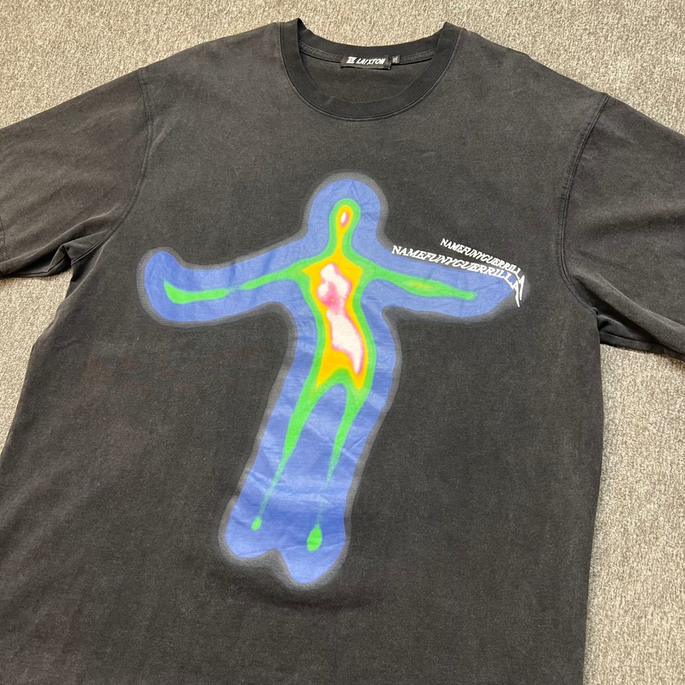 Laxton‎ Men Thermal Heat Map Graphic T-Shirt Faded Black Streetwear 2XL 000
